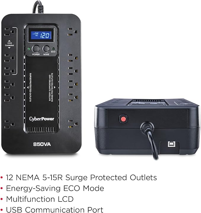 CyberPower EC850LCD Ecologic UPS Battery Backup and Surge Protector, 850VA/510W - Image 5