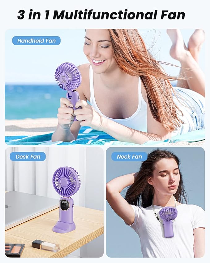coldSky Portable Handheld Fan, 4000mAh Battery Operated 3 in 1 Multifunction - Image 2