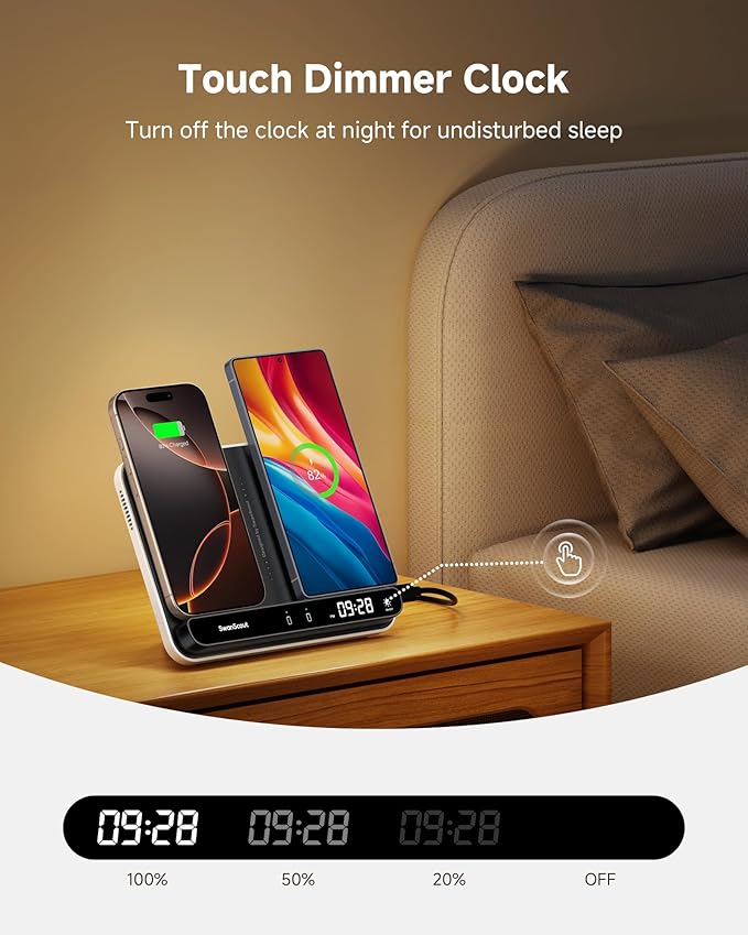 Dual Wireless Charger Stand, SwanScout 504, Foldable Wireless Charging Station - Image 3
