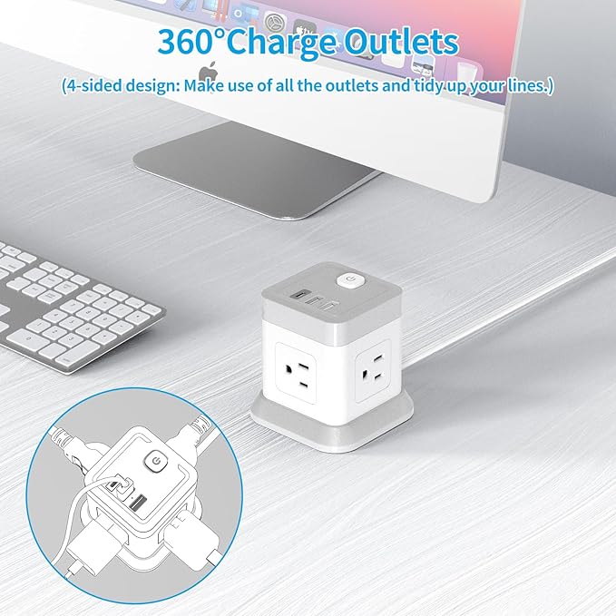 Power Strip with USB, FDTEK Flat Plug Extension Cord with 4 Outlets and 3 USB - Image 4