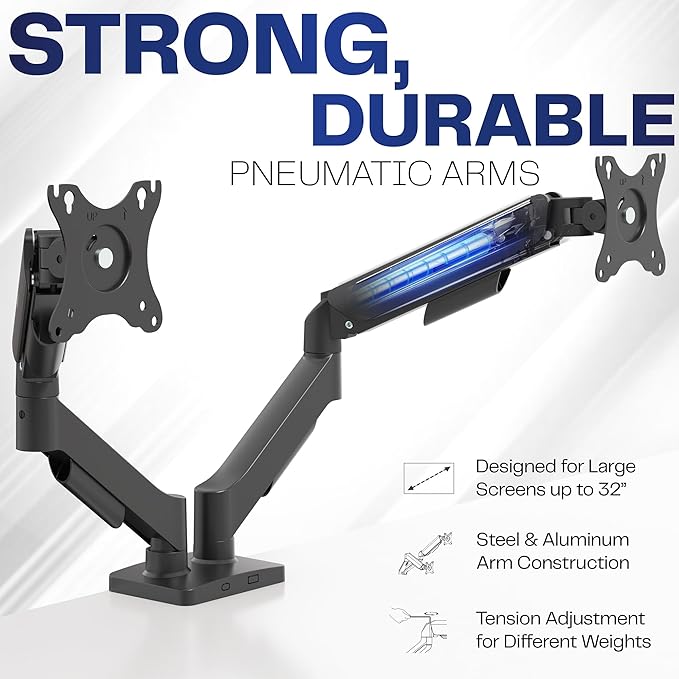 VIVO Dual Monitor up to 32 inches and 19.8 lbs per Screen, Pneumatic Arm Desk - Image 3