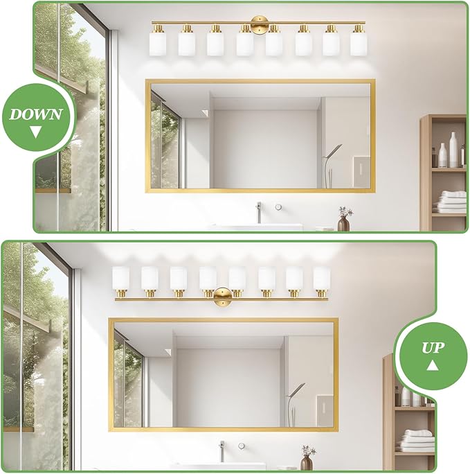 Guliaofo 8-Light Vanity Lights, Brushed Gold Bathroom Light Fixture - Image 4