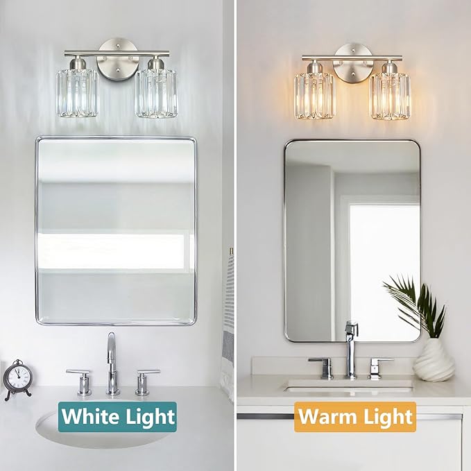 FDPBY Modern 2 Light Crystal Vanity Light, Brushed Nickel Vertical Bathroom - Image 2
