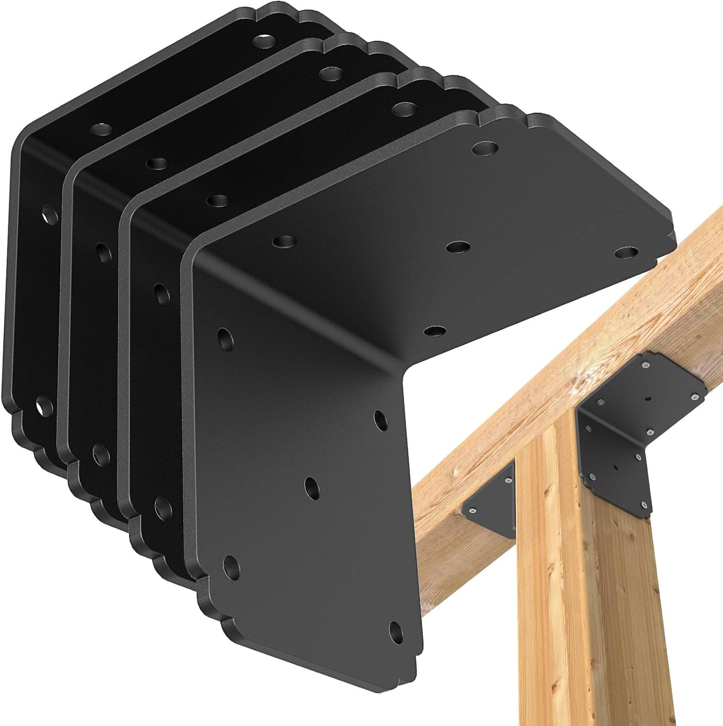4x4x3.5 Pergola Brackets,Heavy Duty L Bracket for Wood (4PCS) | 4mm Extra-Thick Corner Brackets – Heavy Duty Angle Brace for Shelves, Decks, Fences & Workbenches