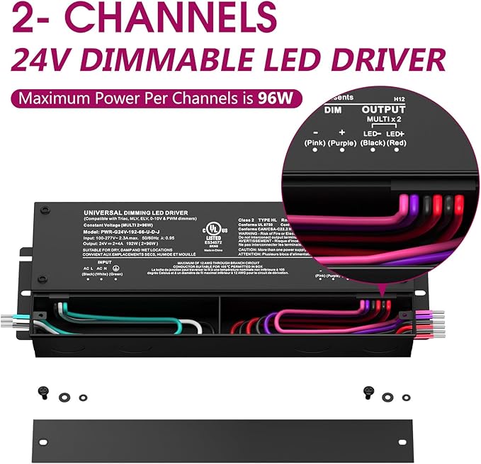 EMITEVER 192W Dimmable LED Driver, 24V 5-in-1 Dimmable Power Supply, 2-Channels - Image 2