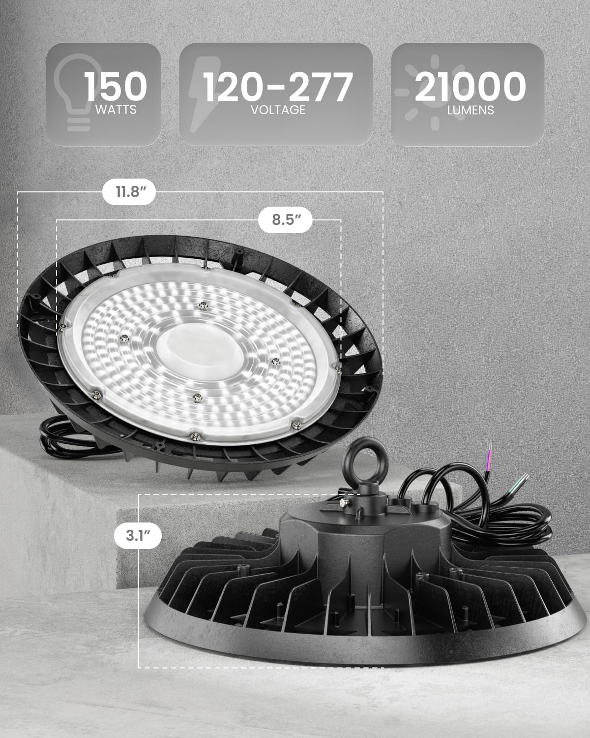 Sunco 20 Pack UFO LED High Bay Light, 150W, 5000K, 21000LM, Dimmable | 100-277V, 0-10V, Ceiling Mount, Ultra Bright Commercial Shop Lights, Warehouse, Factory, Workshop, Garage, Barn, Waterproof