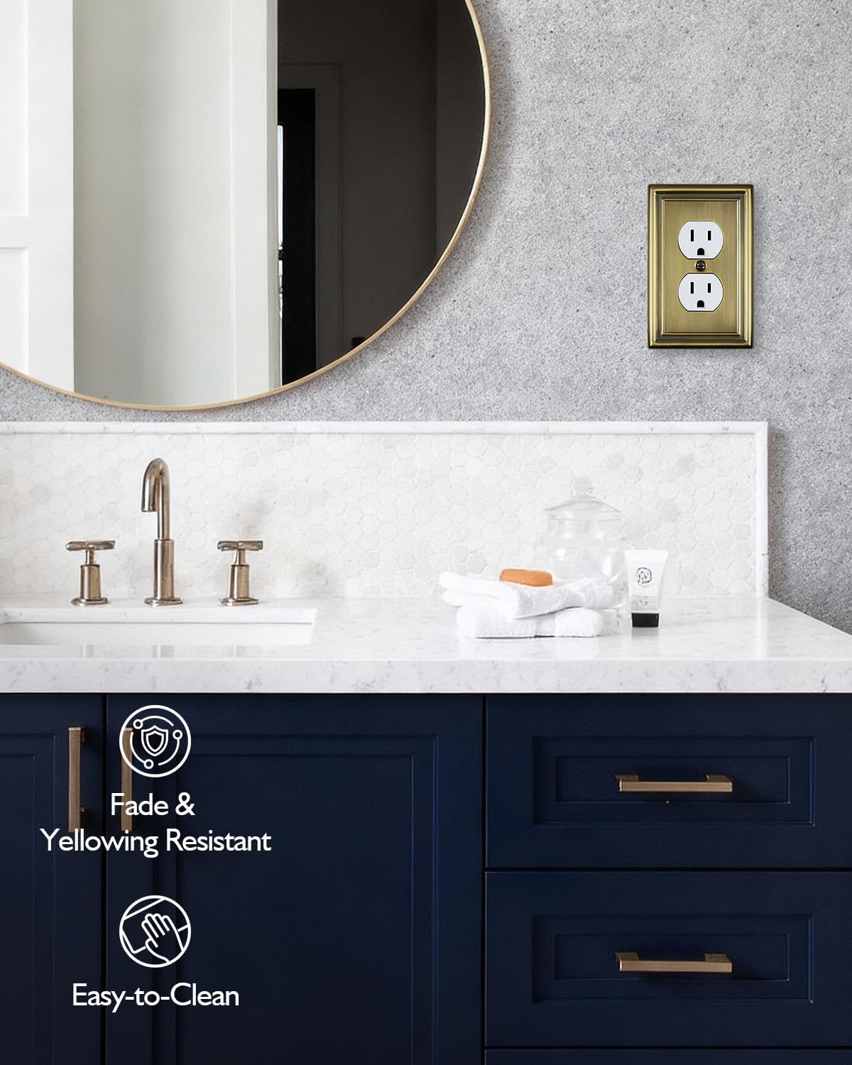 Switch Plates Outlet Covers, 4-Pack Antique Brass Metal Wall Plate | Midsize Duplex Outlet Cover, Perfect for Electrical Outlets, Light Switches Replacement & Renovation for Any Room