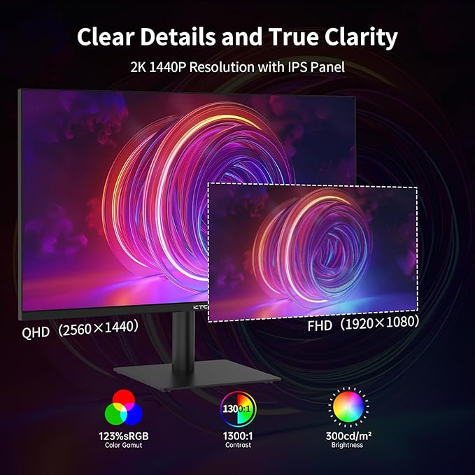 KTC 27 Inch QHD Computer Monitor, 2K 100Hz IPS Gaming Monitor, 1440P Frameless - Image 3