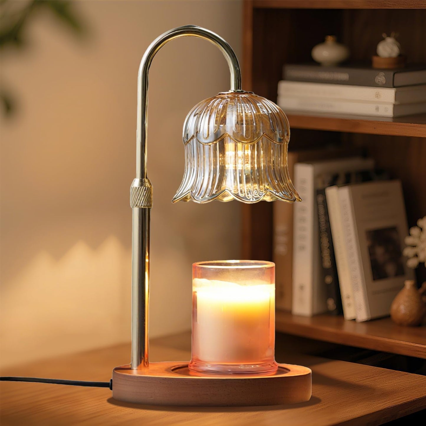 CRMILL Candle Warmer Lamp with Timer: Adjustable Dimmable Height Adjustable Warming - Flower Shape Wax Lamp Jar Candles No Flame Modern Home Decor Table Lights - Home Living Bedroom