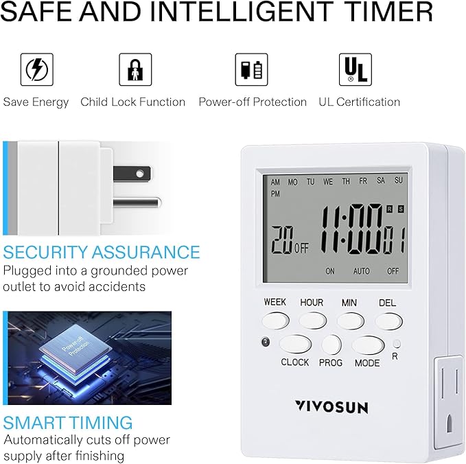 VIVOSUN Digital Timer Outlet 7 Day Programmable Digital Outlet Timer - Image 5