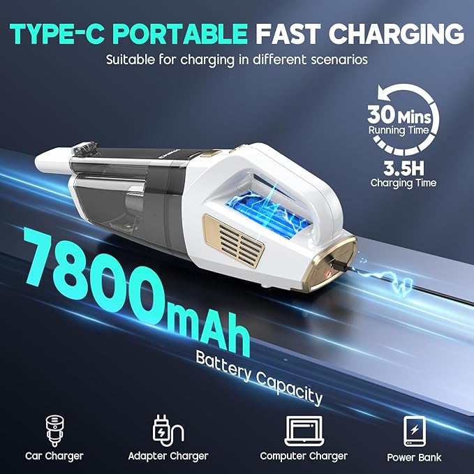 CKIKH Handheld Vacuum Cordless, 15000PA Strong Suction Hand Held Car Vacuum - Image 4