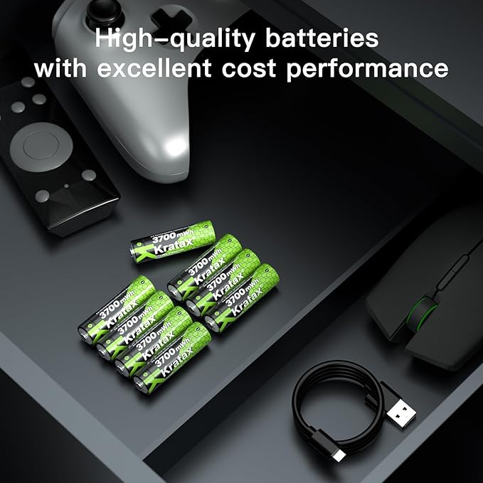 Kratax 8 Count AA Rechargeable Lithium Batteries 3700mWh High Capacity Double A - Image 8