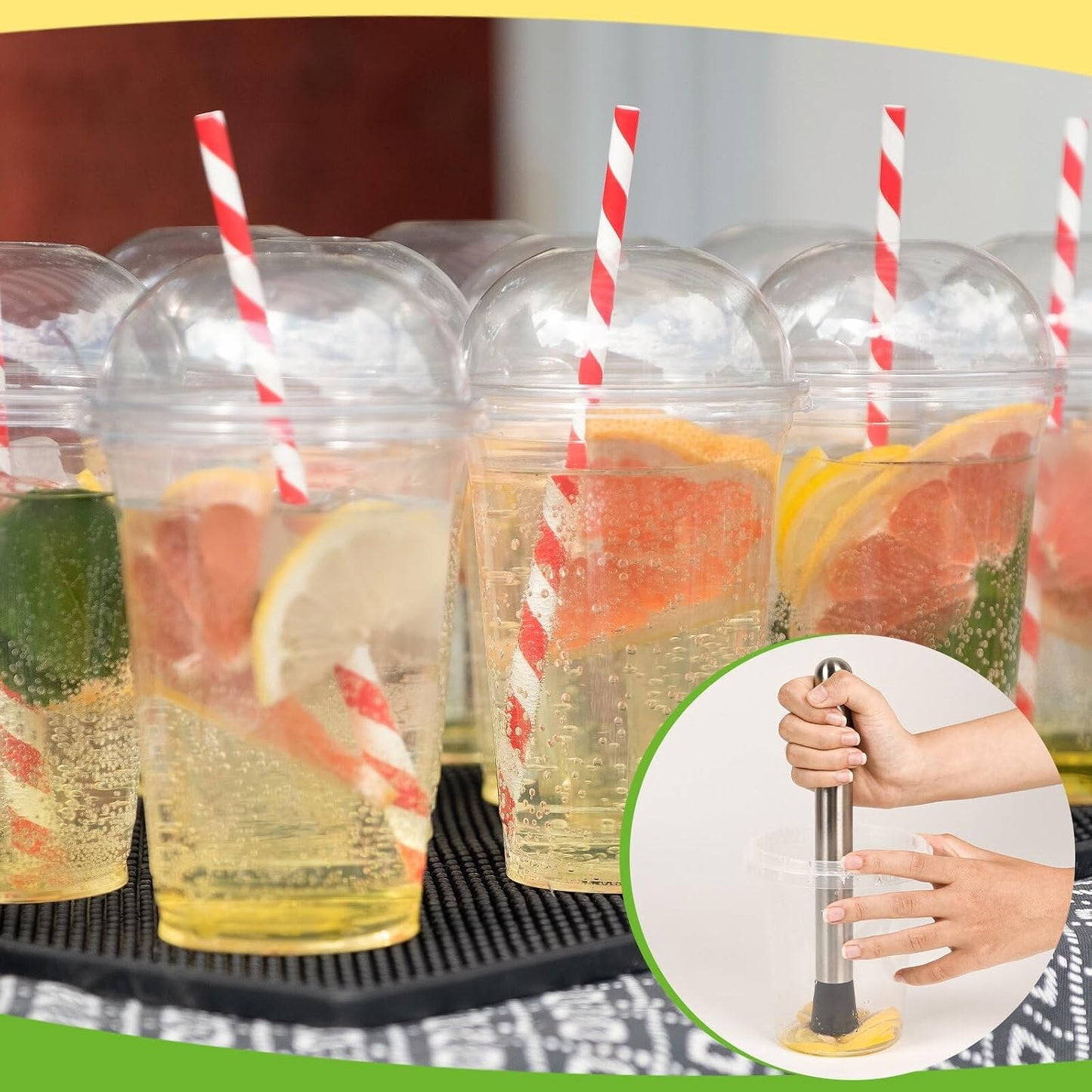 5 Pack Straw Puncher, lemonade stand supplies kit | with straw puncher for plastic lids, muddler for lemonade and cocktails, reusable lemonade cups