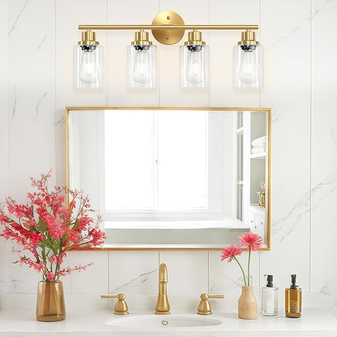 Guliaofo 4-Light Gold Bathroom Light Fixtures, E26 Modern Vanity Lights - Image 6