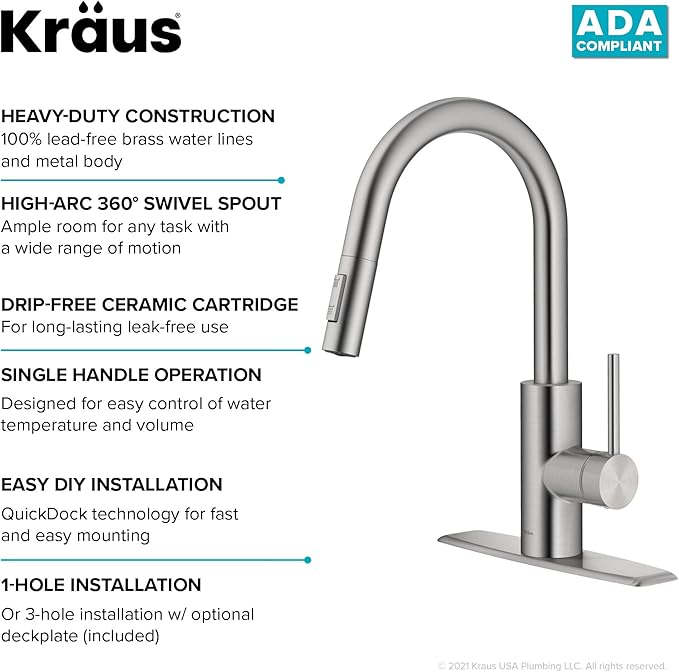 Kraus Oletto Spot Free Stainless Steel Dual Function Kitchen Faucets - Image 11