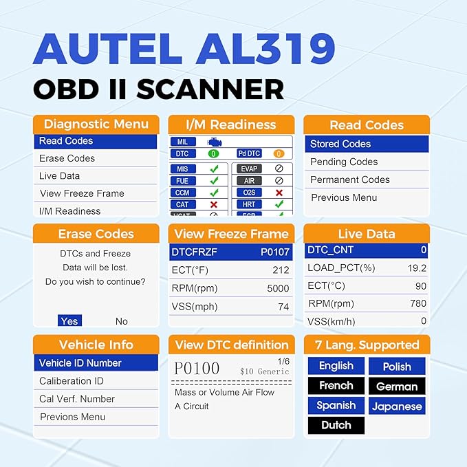 Autel Professional OBD2 Scanner AL319 Code Reader, Enhanced Check and Reset - Image 2