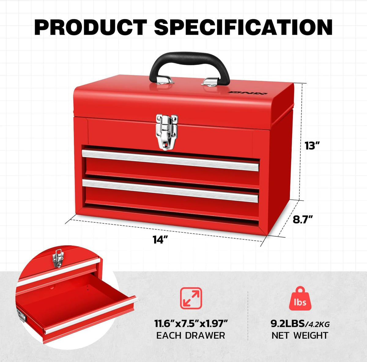 dna motoring 14 inch steel portable tool box shown in use