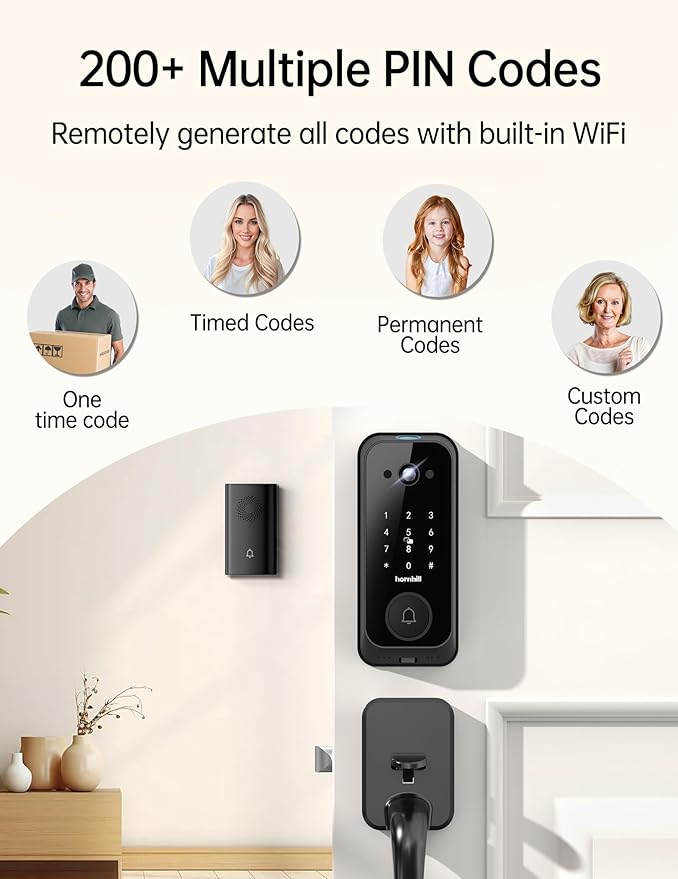 Video Smart Lock with Camera: 4-in-1 Ring+2K Camera+Doorbell+Fingerprint - Image 7