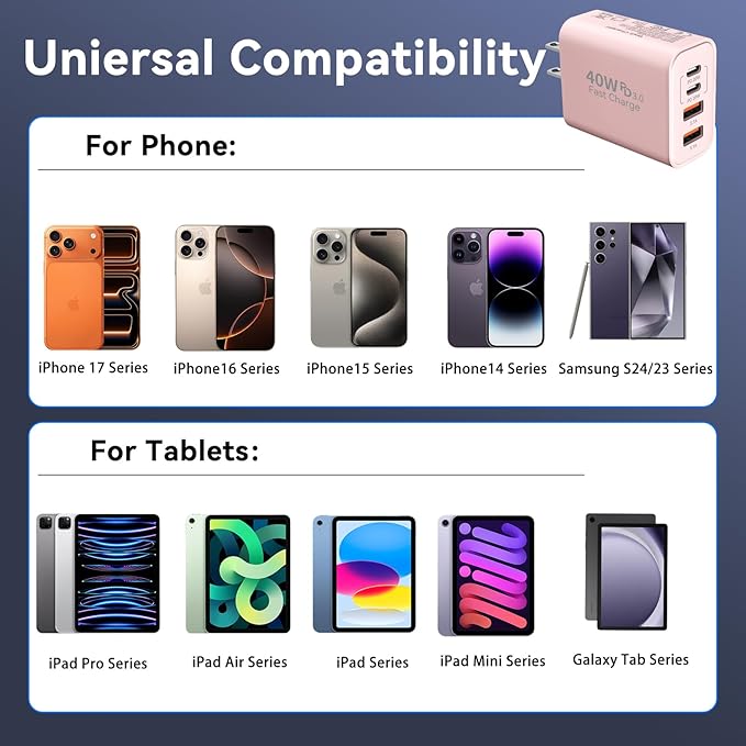 USB C Wall Fast Charger Block, 40W 4-Port Type C Chargers Fast Charging Blocks - Image 4