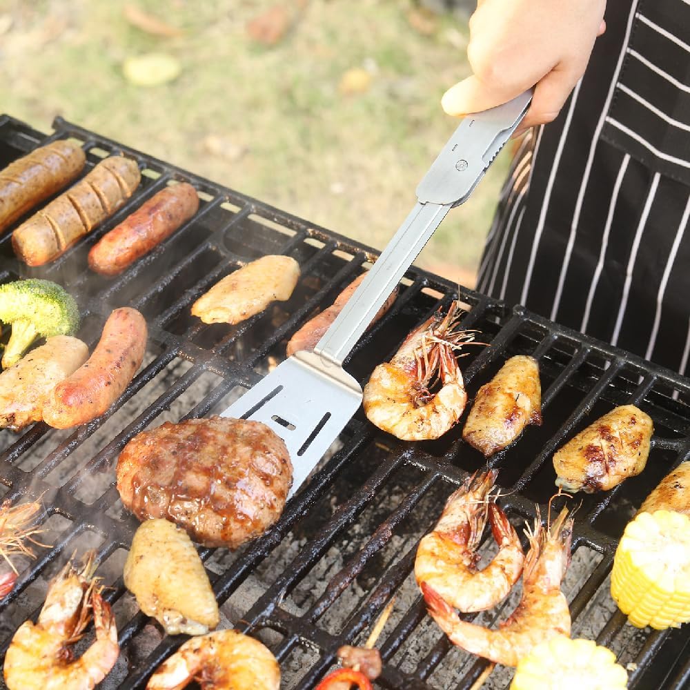 ROXON 6-in-1 Grill Tools Set, Metal Griddle Accessories Kit for Blackstone | BBQ Utensils: Tongs, Fish Spatula, Fork, Knife, Opener & Corkscrew; Stainless Steel, for Flat Top Cooking, Camping & Outdoor