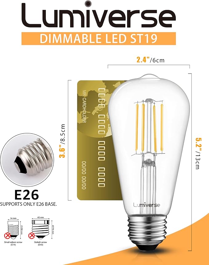 Lumiverse Dimmable Edison Bulbs 60 Watt LED, 2700K Soft White, Antique Style - Image 2