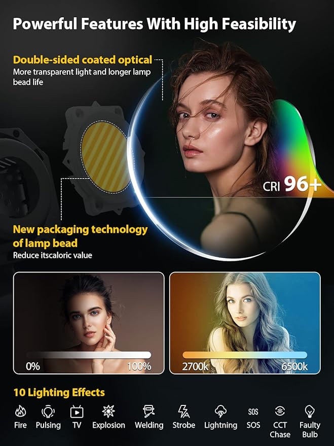 Video Light, COLBOR CL220 Lite 220W Continuous Lighting 2700-6500K Bi-Color - Image 3