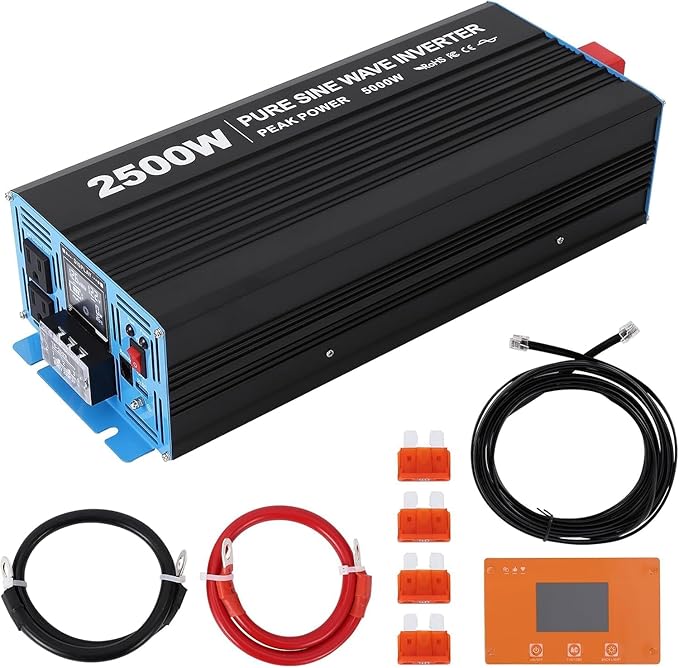 2500W Pure Sine Wave Inverter, 1 USB Port 5v/3.4a, LCD Display&Remote Controller by Unknown
