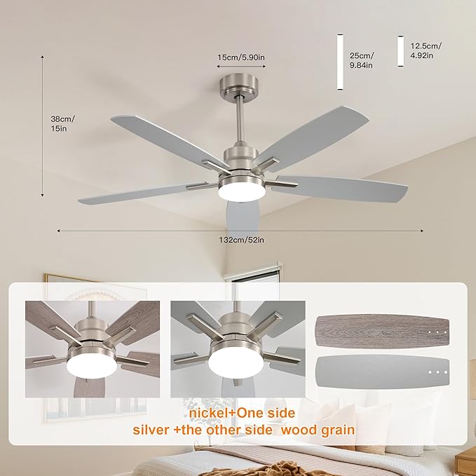 ARTPLAN 52" Ceiling Fan with Light and Remote, Noiseless DC Motor & Reversible - Image 9