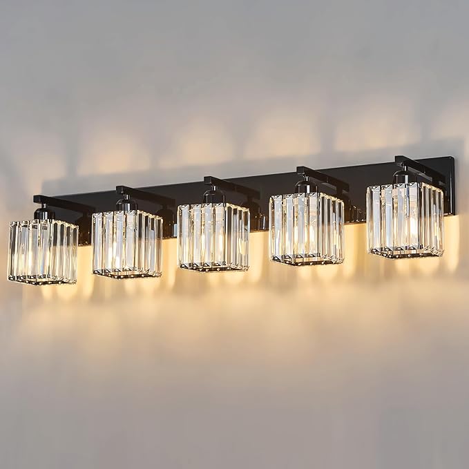FDPBY Modern Bathroom Vanity Light 5-Lights Plating Black Crystal Bathroom Wall by FDPBY