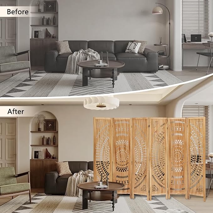 ALeesing 6 Panel Wood Room Divider Fully Assembled, Decorative Room Dividers - Image 6
