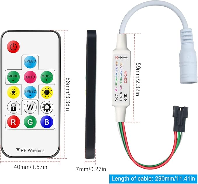 RGBZONE RF 3-PIN LED Controller, RF Wireless Remote Control, DC 5V/12V/24V Mini - Image 2