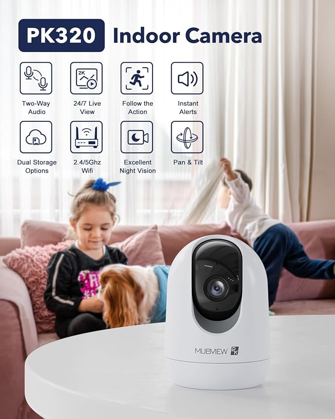 MUBVIEW Cameras for Home Security, Indoor Security Camera, 2.4/5GHz WiFi Wired - Image 2