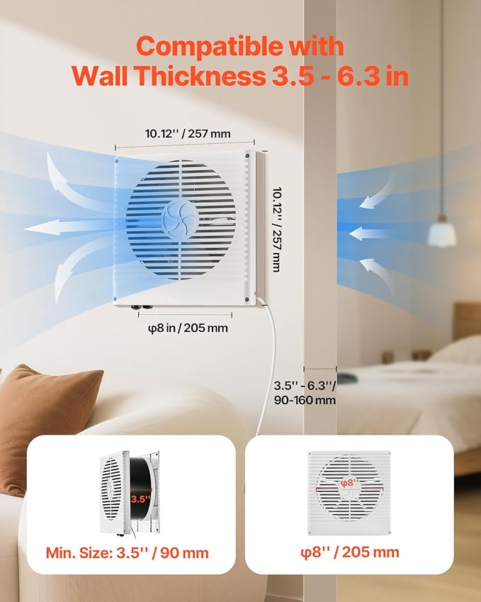 VEVOR Room to Room Fan, Two-Way Airflow Through-the-Wall Fan 8" - Image 2