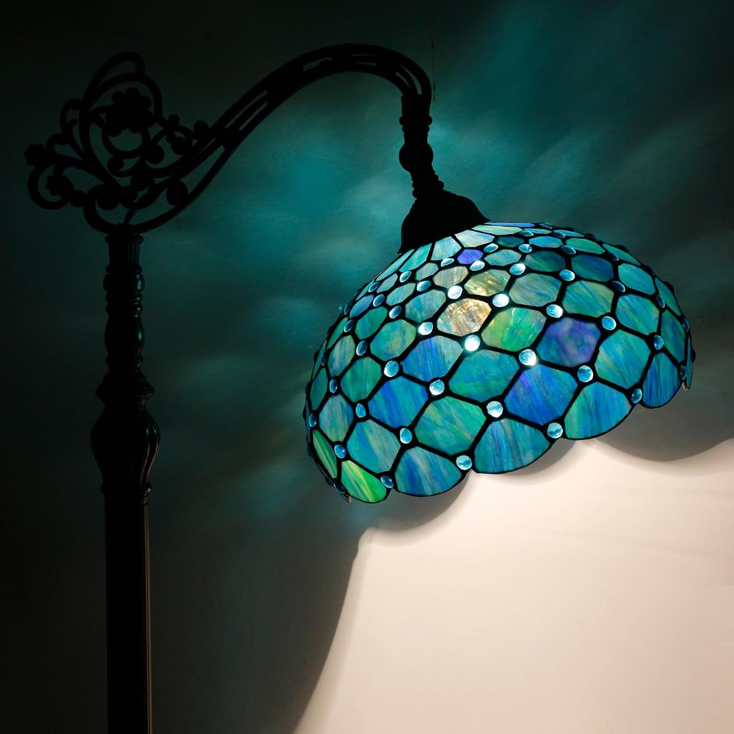 12 Inch Tiffany Lamp shade Replacement Only(Blue) | Stained Glass Lampshade Only 1-5/8-Inch Fitter Opening for Arched Floor Lamp, Torchiere Lamp, Pendant Light