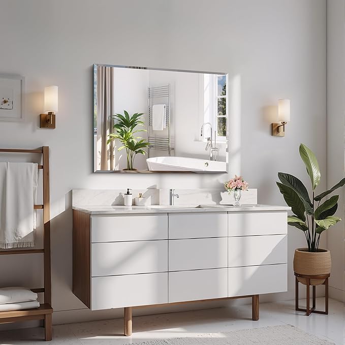 CILIBER Beveled Mirror, 24x30 Frameless Beveled Bathroom Mirrors - Image 5