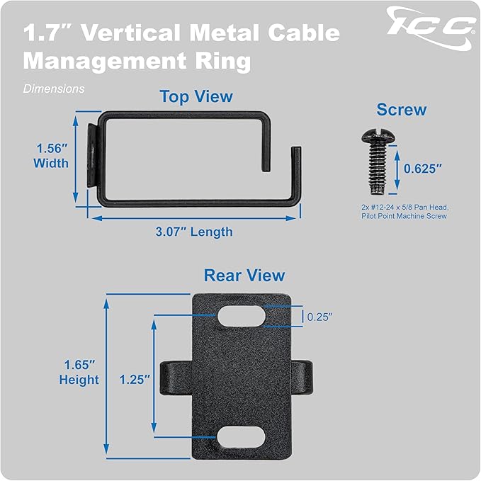 ICC 1.70” Metal Cable Management Ring, Rack or Wall Mount - Image 9