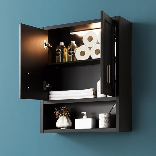 Black Wall Cabinet 23x29 inch for Bathroom Laundry Room Bedroom Kitchen Wood by VANIRROR