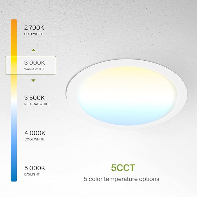 ASD 1 Pack 11/12 Inch LED Recessed Lighting 24W, 5 CCT 2700K-5000K CRI90+ - Image 6