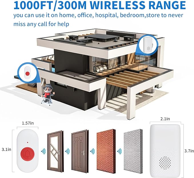 Wireless Caregiver Pager Nurse Alert System SOS Call Button Vibration Pager - Image 5