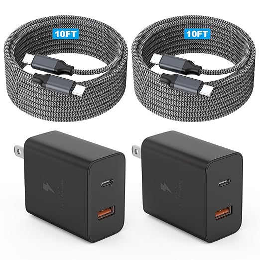Extra Long 10Foot 45W Samsung USB C Fast Charger Block Dual Port PD Power by VOWSVOWS