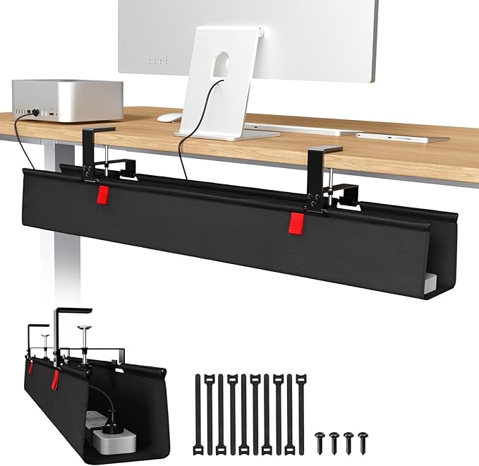Univivi No Drill Under Desk Cable Management Tray, Clamp/Screw Mount Desk Cable by Univivi