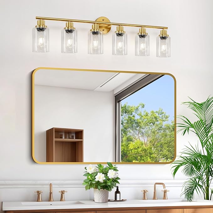 Guliaofo 6-Light E26 Gold Bathroom Vanity Lights, Modern Bathroom Light Fixtures - Image 6