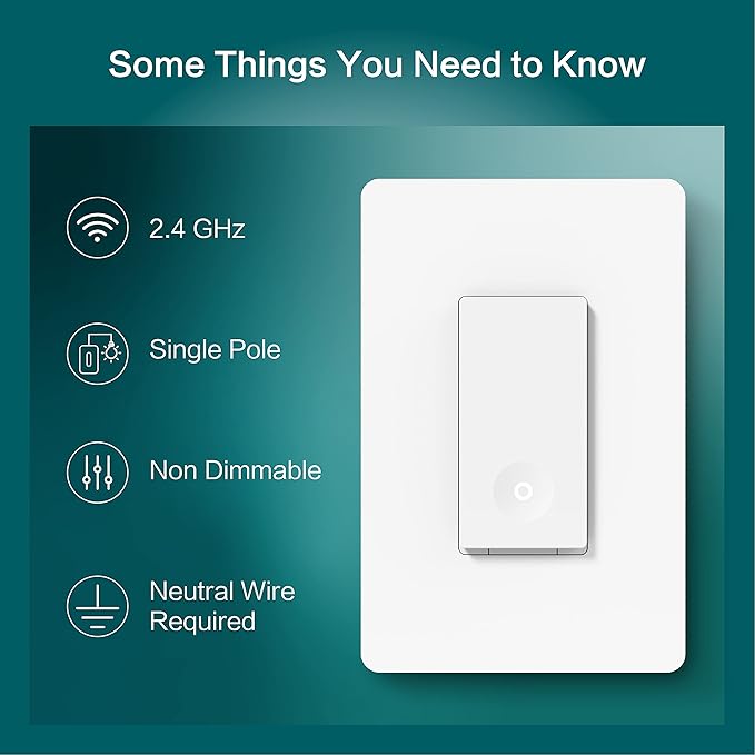TREATLIFE Smart Switch 4 Pack, 2.4Ghz WiFi Light Switch Single-Pole, Neutral - Image 2