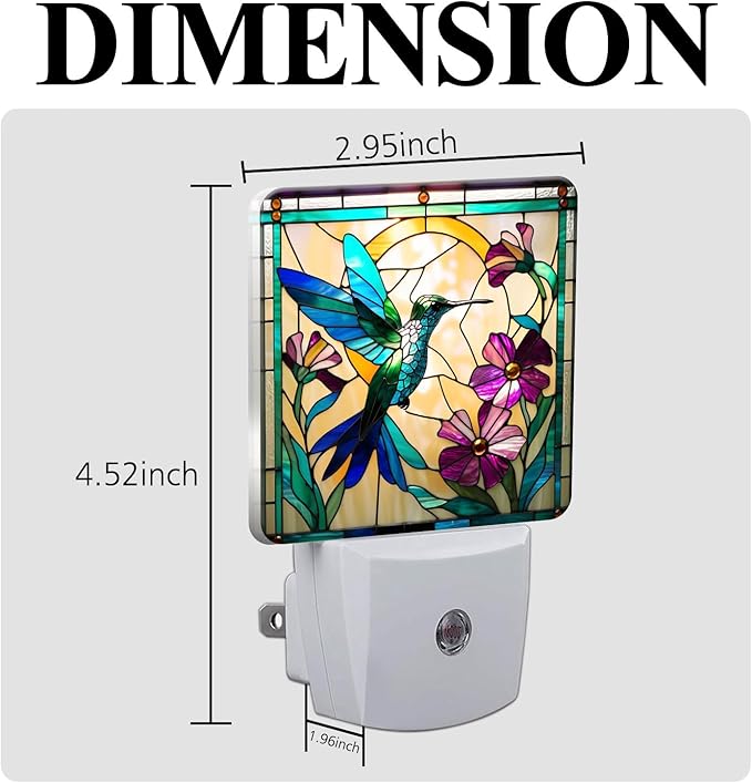 PODMemory Hummingbird Stained Glass Night Lights Plug into Wall - Image 2