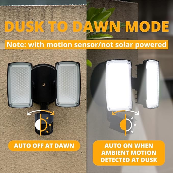 UME 2 Pack 19W LED Flood Light Motion Sensor Outdoor, 2 Adjustable Head - Image 4