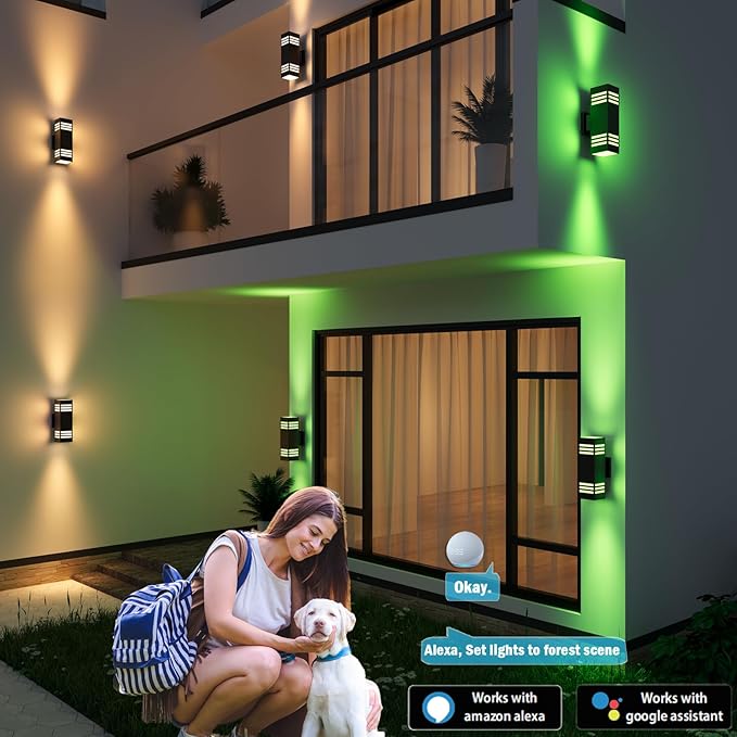 rosykite Smart Outdoor Sconce Lights 2 Pack, Up Down Wall Porch Lights RGB - Image 6