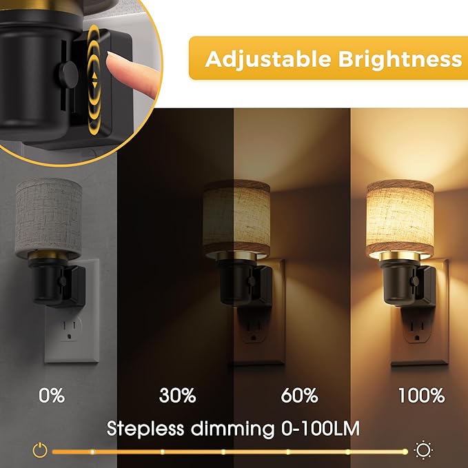 L LOHAS LED Night Lights Plug into Wall, Linen Fabric Cylinder Decor Night Light - Image 2