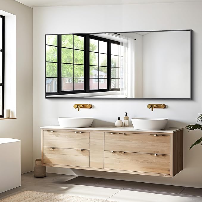 Black Bathroom Mirror for Wall, 72x30 Inch Rectangle Mirrors - Image 2