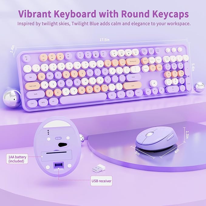 Nowlike Wireless Keyboard and Mouse Combo, Retro Typewriter Keyboard - Image 6