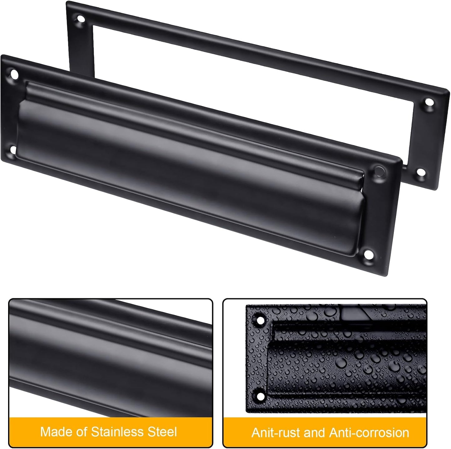 13-Inch Stainless Steel Mail Slot for Front Door – Includes Cover & Mounting Screws, Black (13" x 3.7"), 1 Pack